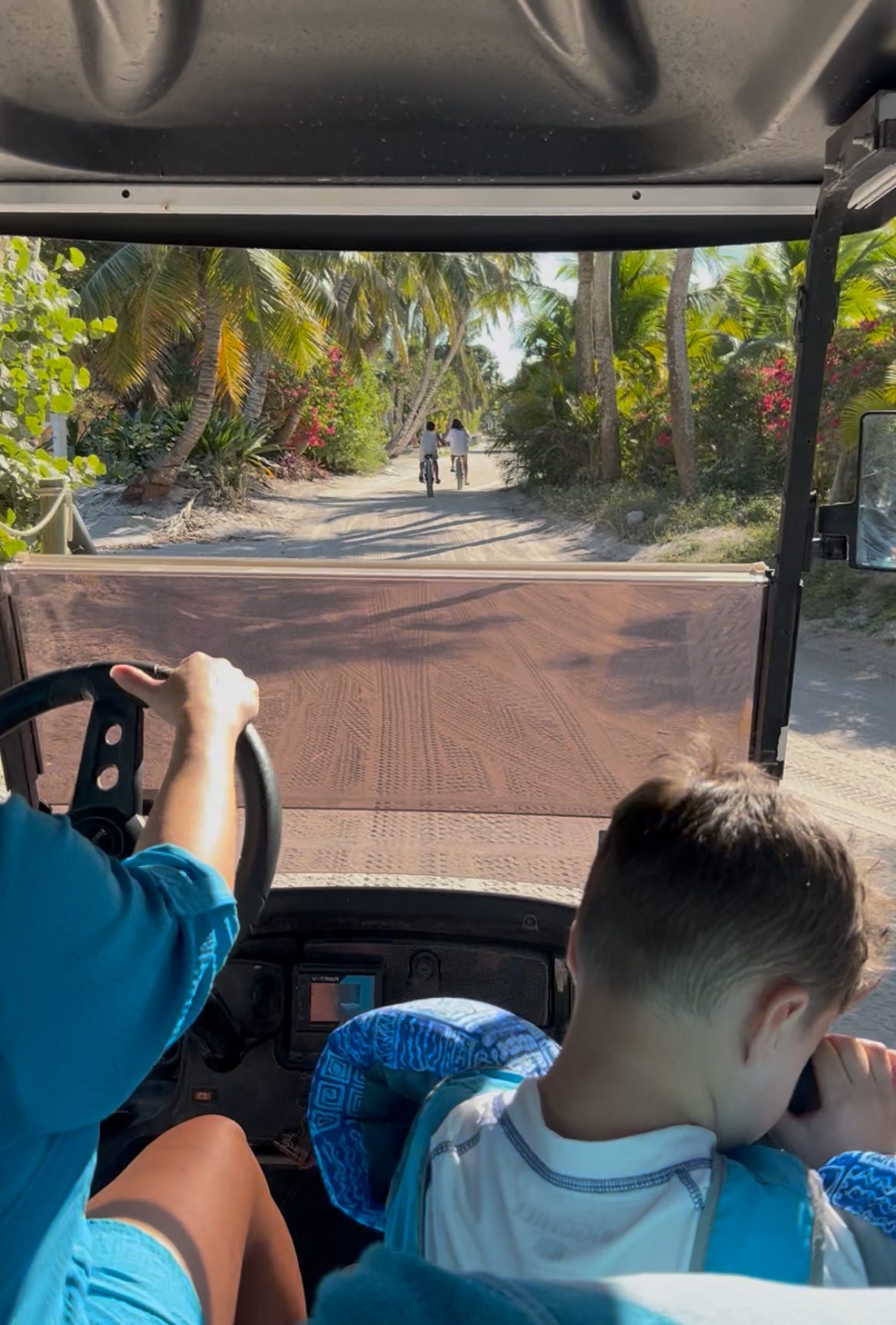 Cruising the island in a golf cart